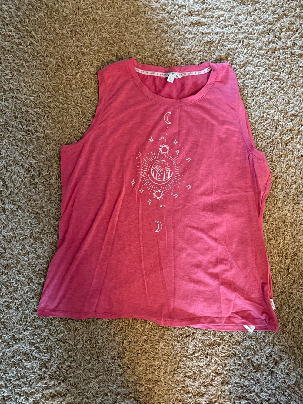 Orvis Pink Sleeveless Tank with Celestial Graphic